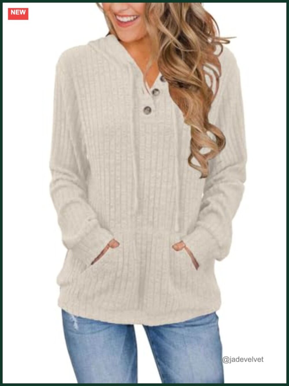 Womens Long Sleeve Hoodie Sweatshirt Button Neck Kangaroo Pocket Tunic